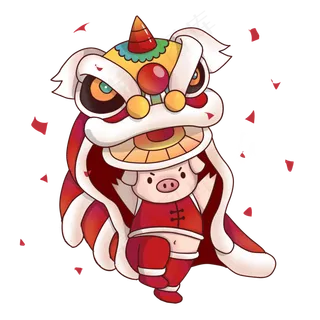 新年猪年威武舞狮欢庆,免抠元素