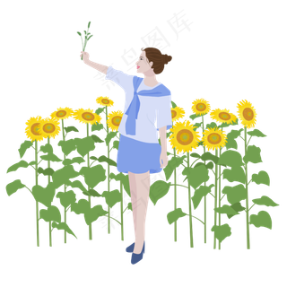 处暑出游拍照的矢量女孩