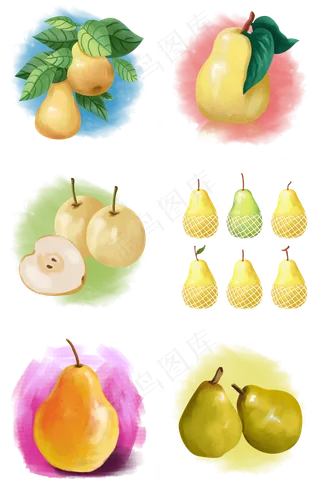 卡通手绘惊蛰应季水果之梨子套图,免抠元素