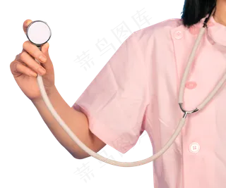 护士单手拿听诊器
