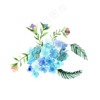 蓝色花卉水彩唯美清新PNG