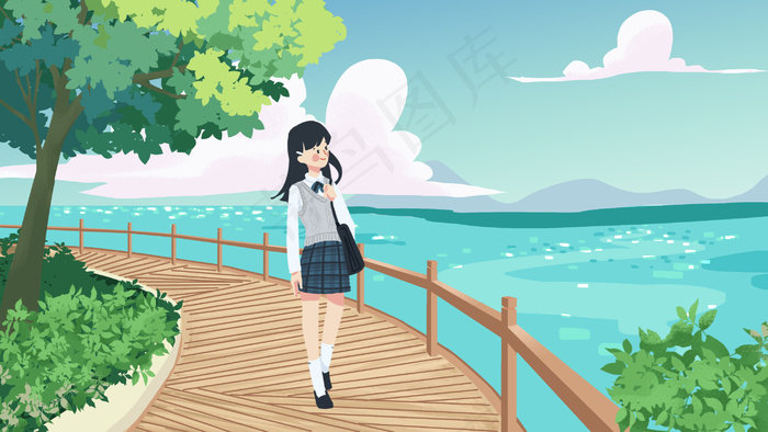 夏日出游湖边女孩