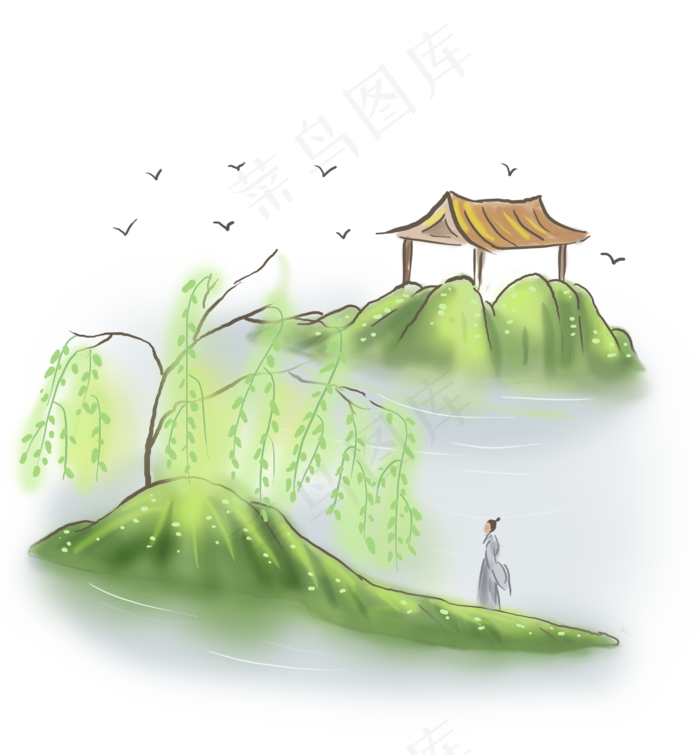 中国风春天游湖的人,免抠元素