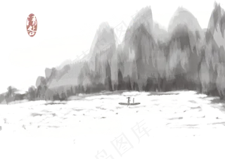清明节山水水墨图,免抠元素