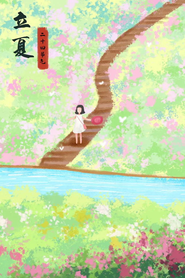 立夏主题之女孩河边散步场景(3545*5315px 300 dpi )psd模版下载