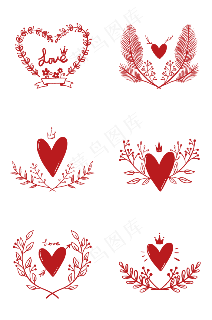 各种爱心花环手账组图PNG免抠(2000X3020(DPI:300))psd模版下载