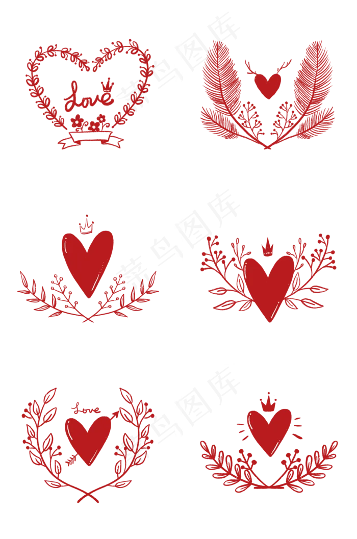 各种爱心花环手账组图PNG免抠(2000X3020(DPI:300))psd模版下载