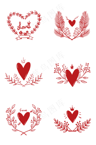 各种爱心花环手账组图PNG免抠