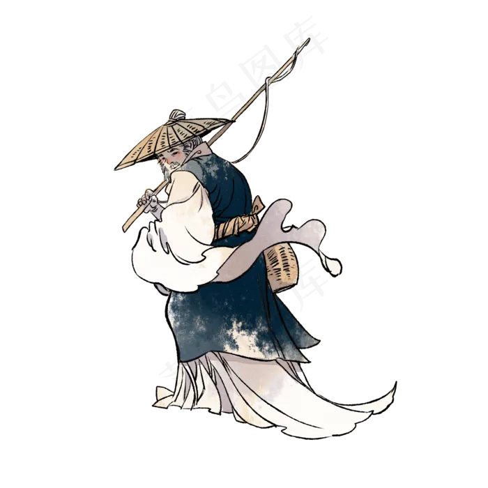 陶渊明田园诗人老翁垂钓古风人物,免抠元素(2000X2000(DPI:300))psd模版下载