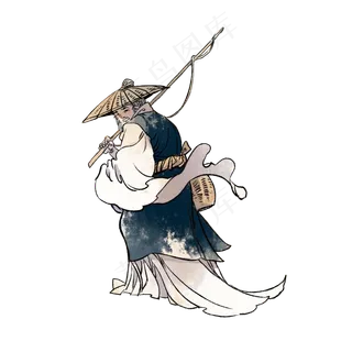 陶渊明田园诗人老翁垂钓古风人物,免抠元素