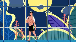 蓝色系卡通手绘风夏景小暑男孩锻炼配图