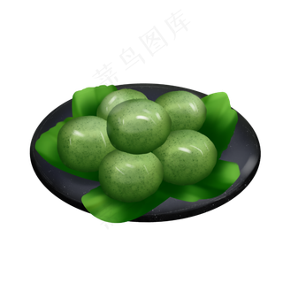 一盘青团清明节小吃手绘装饰,免抠元素