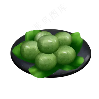 一盘青团清明节小吃手绘装饰,免抠元素