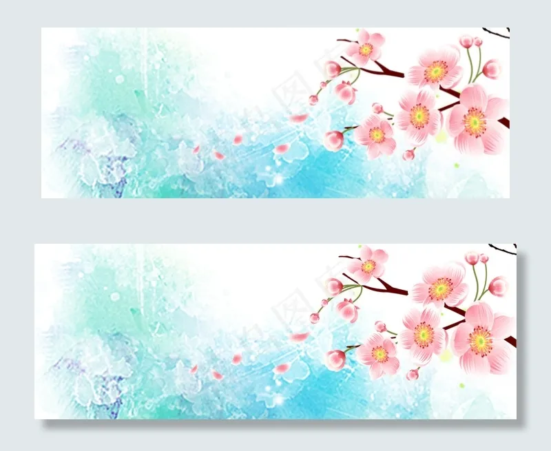 桃花节水彩渐变蓝色banner(1920*700px 	       )psd模版下载