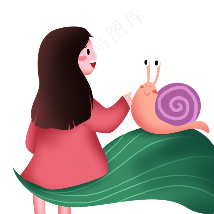 惊蛰人物和蜗牛插画,免抠元素