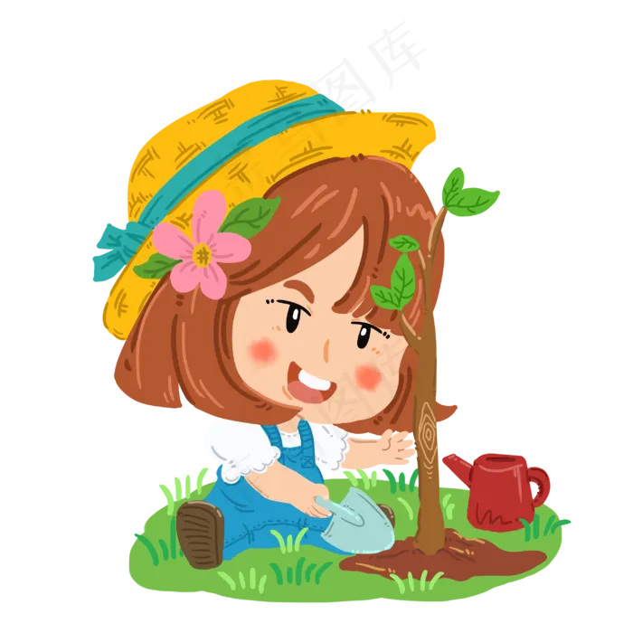 植树节人物和工具(3000X3000(DPI:300))psd模版下载