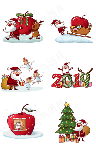 平安夜送礼物的Q版手绘圣诞老人�,免抠元素