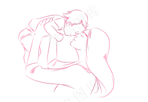 线描母子