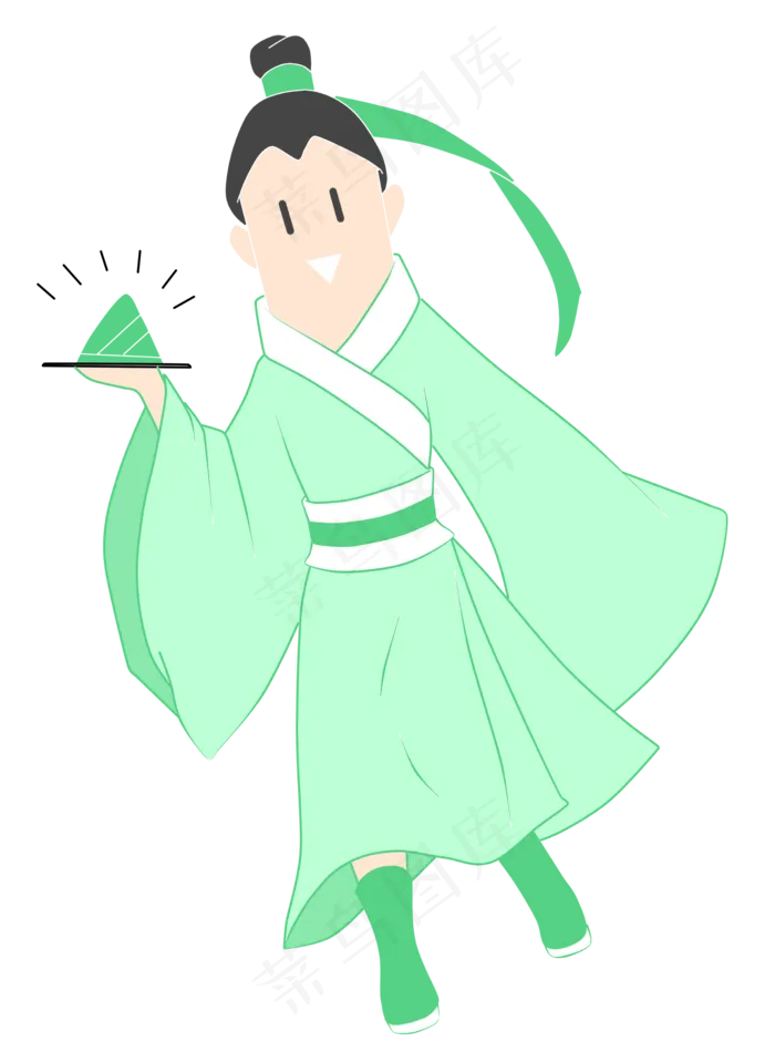 端午节绿色卡通手绘粽子古装小人(2000X2740(DPI:300))psd模版下载