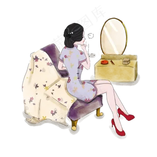 卡通精致女人化妆元素,免抠元素