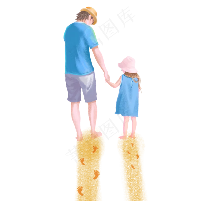 父亲节蓝色父女海边玩耍(2000X2000(DPI:300))psd模版下载