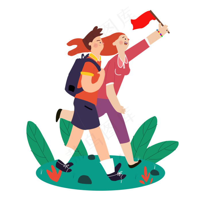 学生庆祝七一建党节插画PNG素材