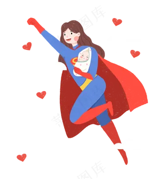 母亲节怀抱孩子的超人妈妈
