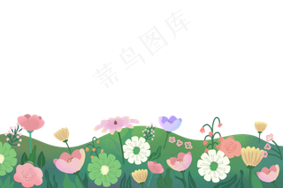 春日野花缤纷原野装饰底框,免抠元素
