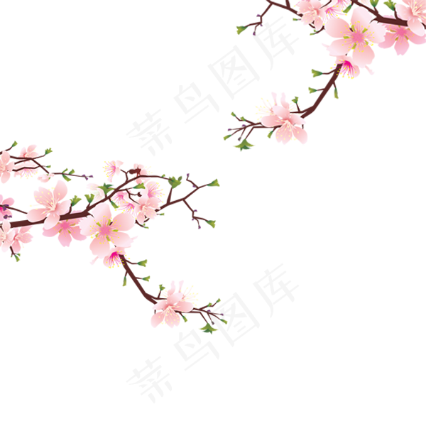 粉色卡通树枝桃花免抠图,免抠元素