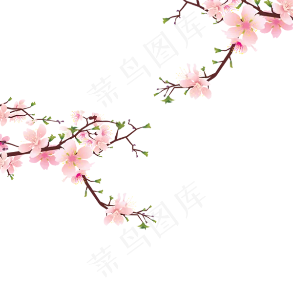 粉色卡通树枝桃花免抠图,免抠元素(600*600px)psd模版下载
