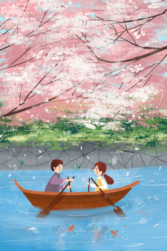 情侣湖边泛舟欣赏樱花浪漫之旅(3545X5315(DPI:300))psd模版下载