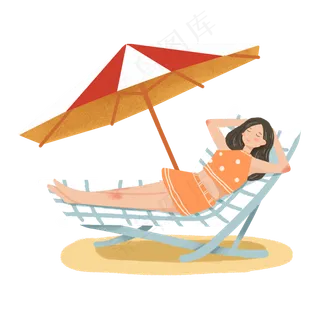 夏至沙滩美女晒太阳素材