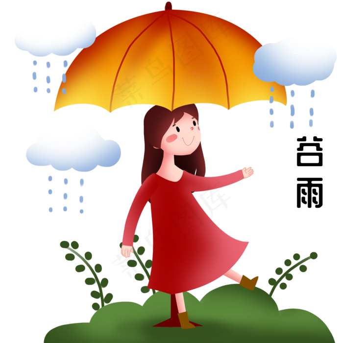 谷雨打伞的小女孩