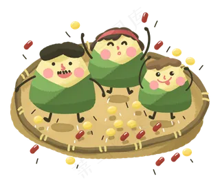 端午节粽子一家人在编织篮跳动