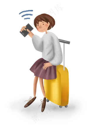 世界旅游日出游的打电话女孩