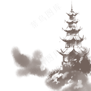 一座水墨风格的宝塔,免抠元素