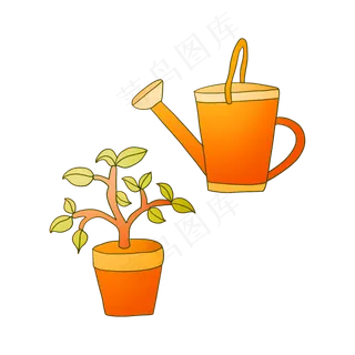 黄色的盆栽和花洒