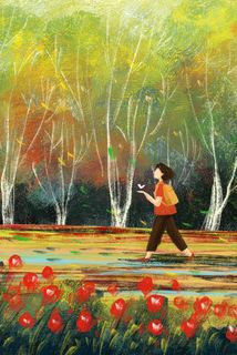 夏日森林旅行油画纹理