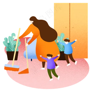 母亲节妈妈扫地