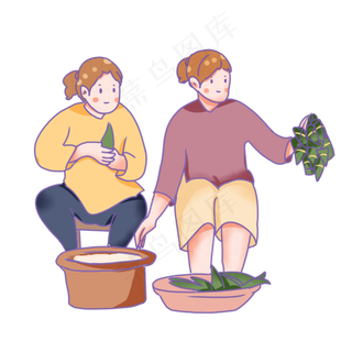 端午传统习俗包粽子的人