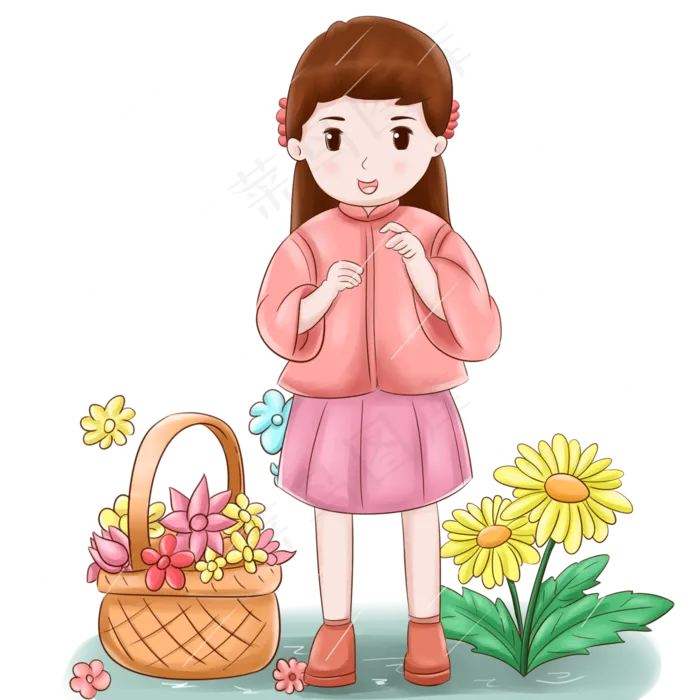 谷雨采花的小女孩(2000X2000(DPI:300))psd模版下载