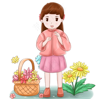 谷雨采花的小女孩