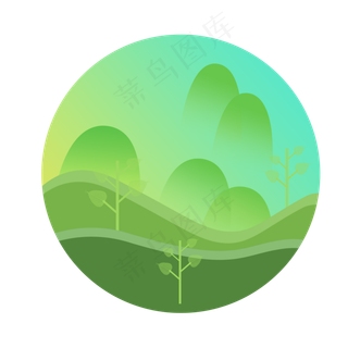 绿色植树节树木山景,免抠元素