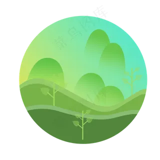 绿色植树节树木山景,免抠元素