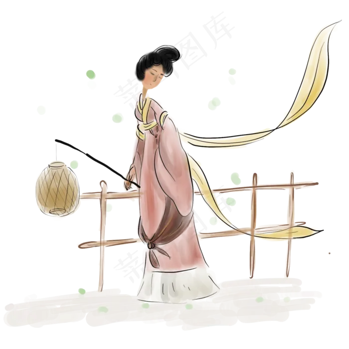 拿灯笼的古代女孩,免抠元素(2000*2000px 300 dpi )psd模版下载
