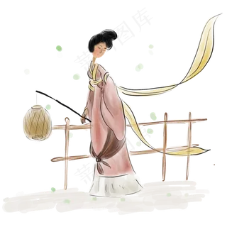 拿灯笼的古代女孩,免抠元素