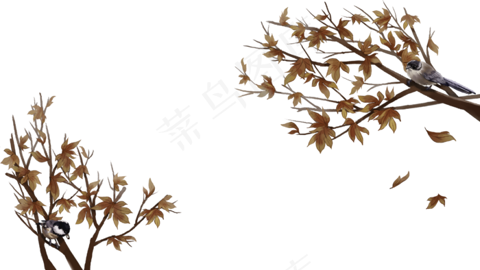 中国风花鸟边框红枫麻雀,免抠元素(2880X1620(DPI:300))psd模版下载