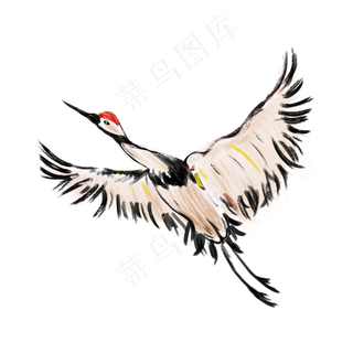 仙鹤水墨飞翔插画