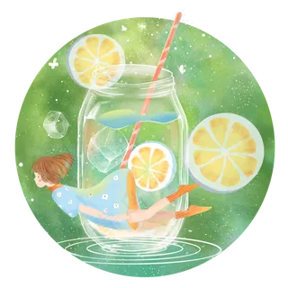 大暑柠檬汽水女孩png素材