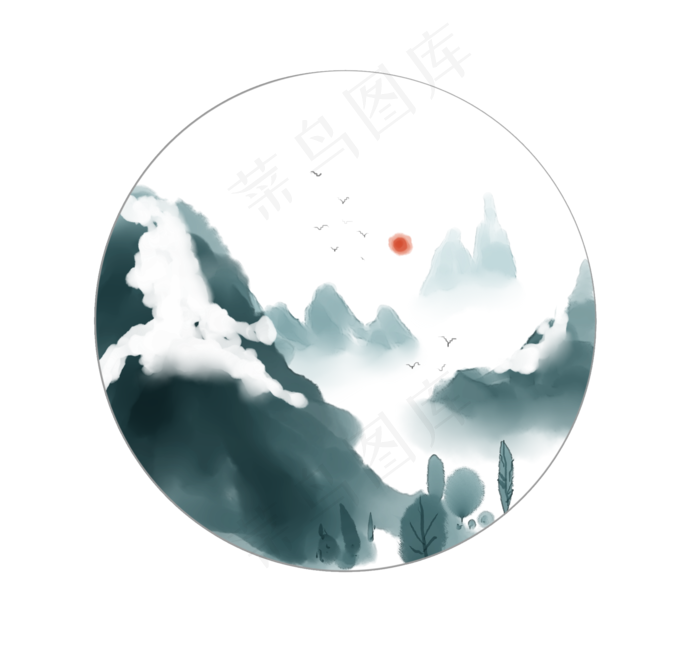 山水冬季水墨插画